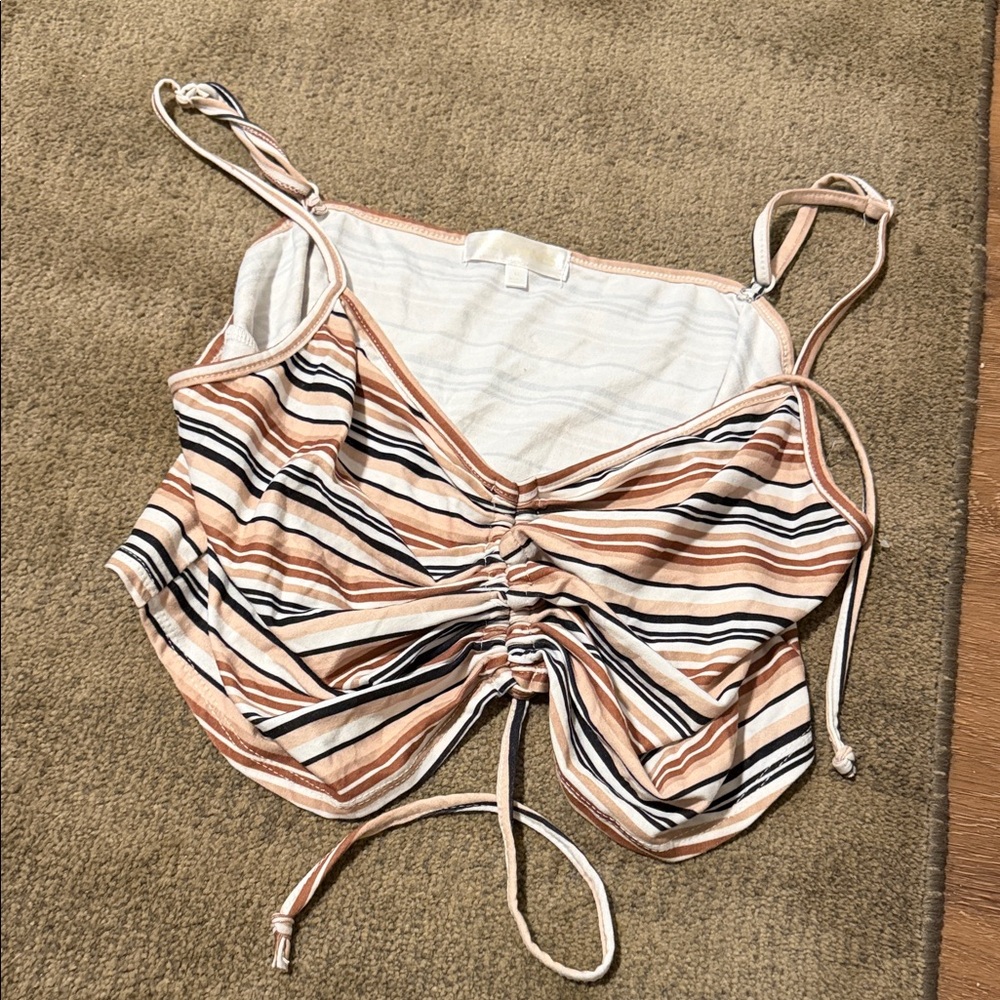 Striped Peach & Black Ruched Adjustable Cami